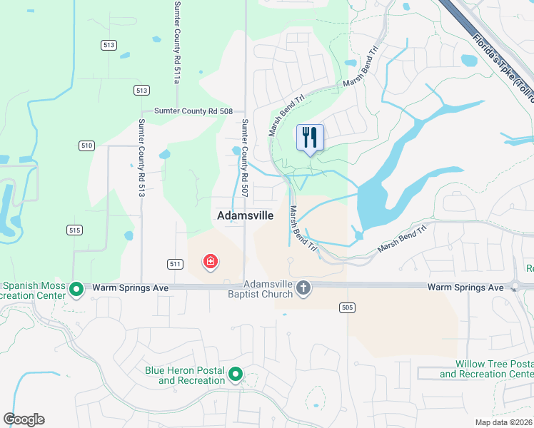 map of restaurants, bars, coffee shops, grocery stores, and more near 3263 County Road 507 in Wildwood