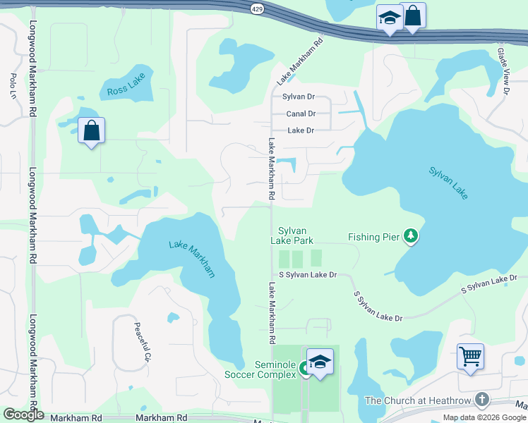 map of restaurants, bars, coffee shops, grocery stores, and more near 1294-1440 Lake Markham Road in Sanford