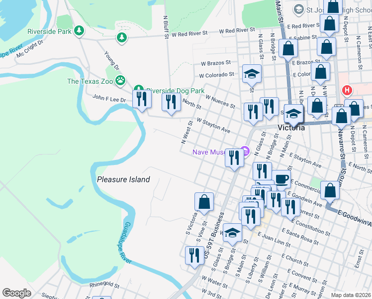 map of restaurants, bars, coffee shops, grocery stores, and more near 806A West Goodwin Avenue in Victoria