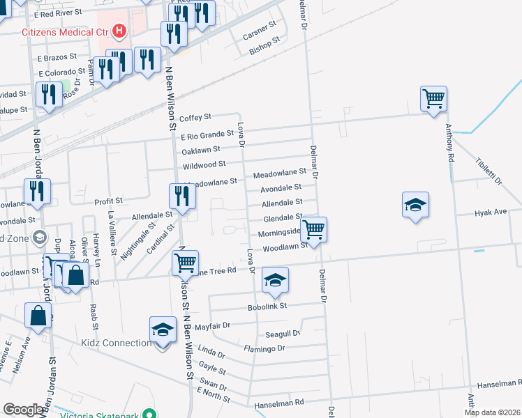 map of restaurants, bars, coffee shops, grocery stores, and more near 3303 Glendale Street in Victoria