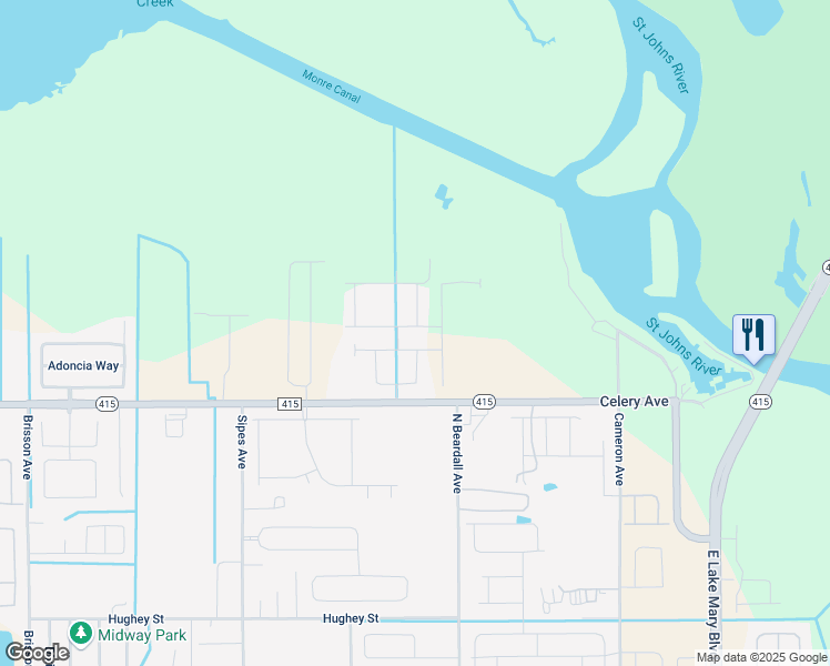 map of restaurants, bars, coffee shops, grocery stores, and more near 984 Fiddle Leaf Way in Sanford