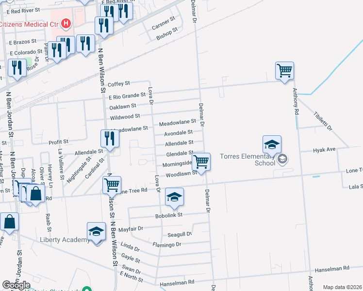 map of restaurants, bars, coffee shops, grocery stores, and more near 3409 Avondale Street in Victoria