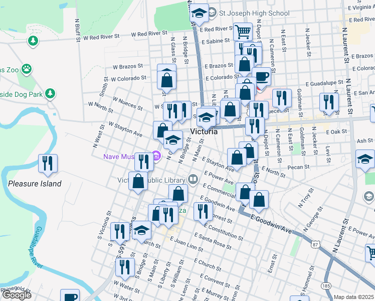 map of restaurants, bars, coffee shops, grocery stores, and more near 106 West Stayton Avenue in Victoria