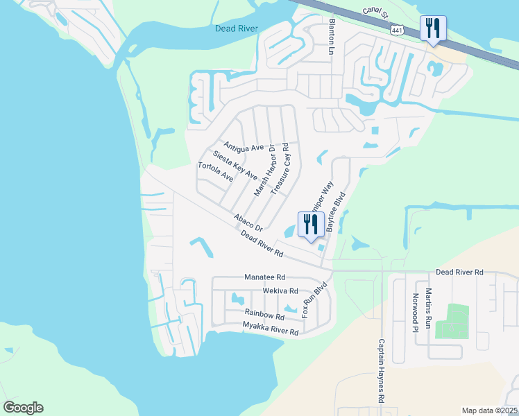 map of restaurants, bars, coffee shops, grocery stores, and more near 4920 Treasure Cay Road in Tavares