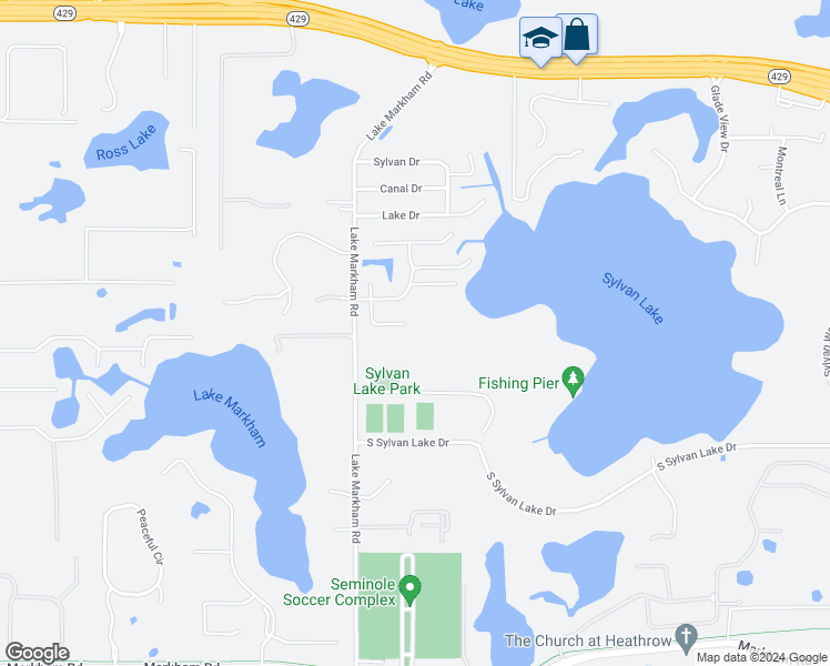 map of restaurants, bars, coffee shops, grocery stores, and more near 648 Caledonia Place in Sanford