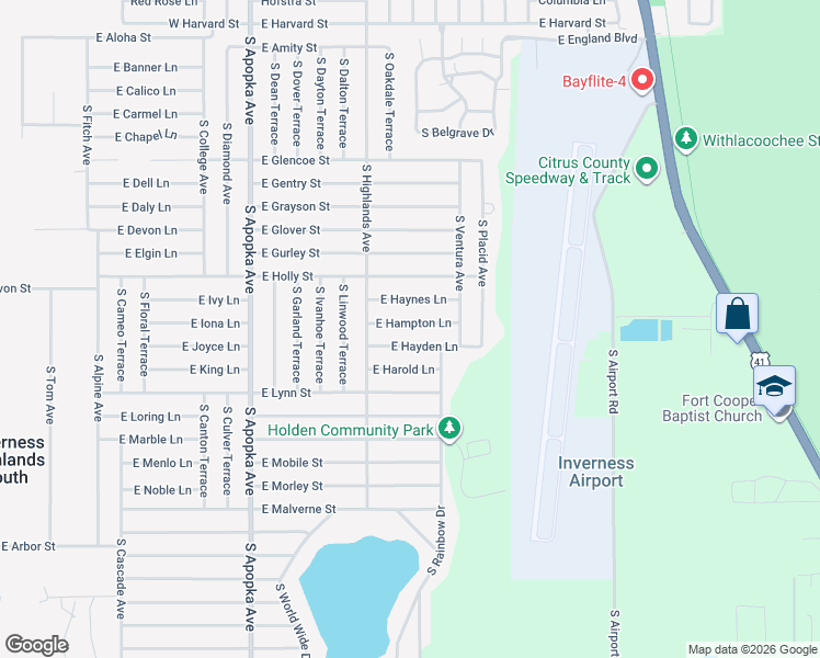 map of restaurants, bars, coffee shops, grocery stores, and more near 6633 East Hampton Lane in Inverness