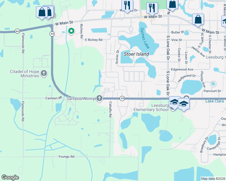 map of restaurants, bars, coffee shops, grocery stores, and more near 733 Mockingbird Lane in Leesburg