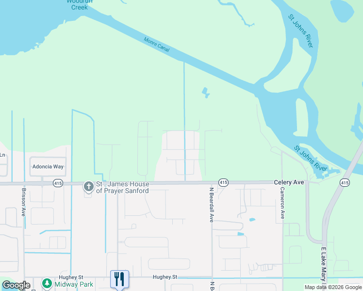 map of restaurants, bars, coffee shops, grocery stores, and more near 984 Fiddle Leaf Way in Sanford