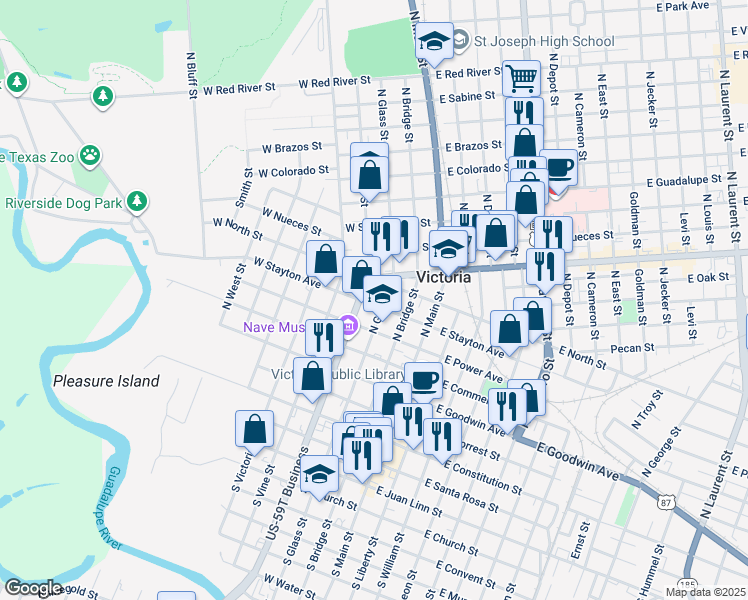 map of restaurants, bars, coffee shops, grocery stores, and more near 304 West Stayton Avenue in Victoria