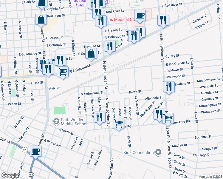 map of restaurants, bars, coffee shops, grocery stores, and more near 305 Profit Street in Victoria