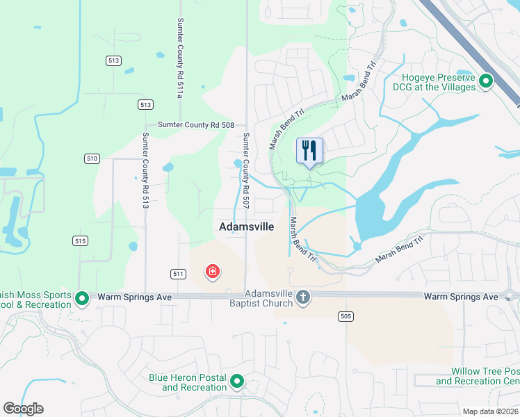 map of restaurants, bars, coffee shops, grocery stores, and more near 3263 County Road 507 in Wildwood