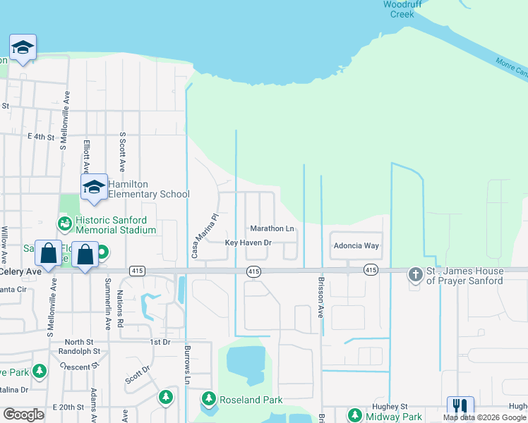 map of restaurants, bars, coffee shops, grocery stores, and more near 121 Islamorada Way in Sanford