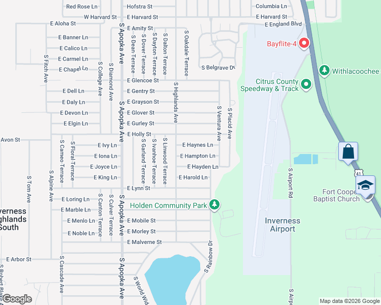 map of restaurants, bars, coffee shops, grocery stores, and more near 6633 East Hampton Lane in Inverness