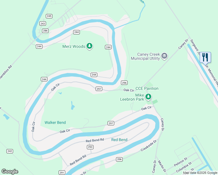 map of restaurants, bars, coffee shops, grocery stores, and more near 290 County Road 297 in Bay City