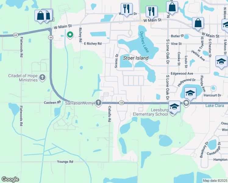 map of restaurants, bars, coffee shops, grocery stores, and more near 733 Mockingbird Lane in Leesburg