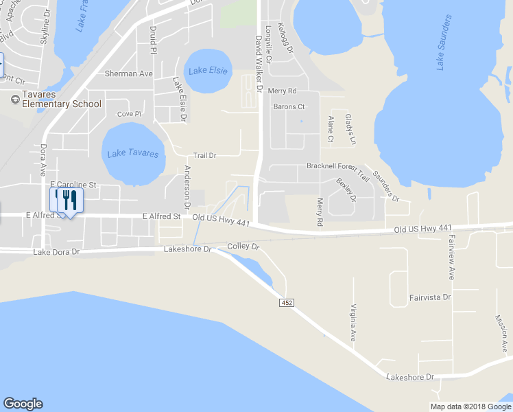map of restaurants, bars, coffee shops, grocery stores, and more near 221 David Walker Drive in Tavares