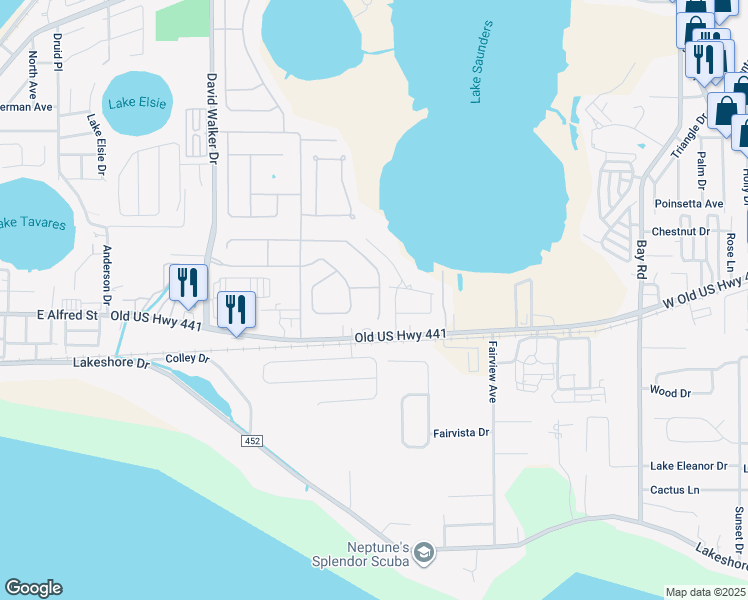 map of restaurants, bars, coffee shops, grocery stores, and more near 2515 Bracknell Forest Trail in Tavares