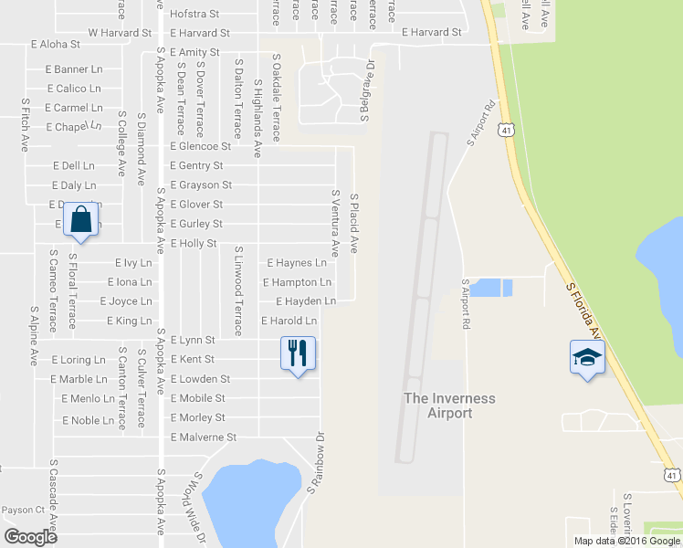 map of restaurants, bars, coffee shops, grocery stores, and more near 3941 South Ventura Avenue in Inverness