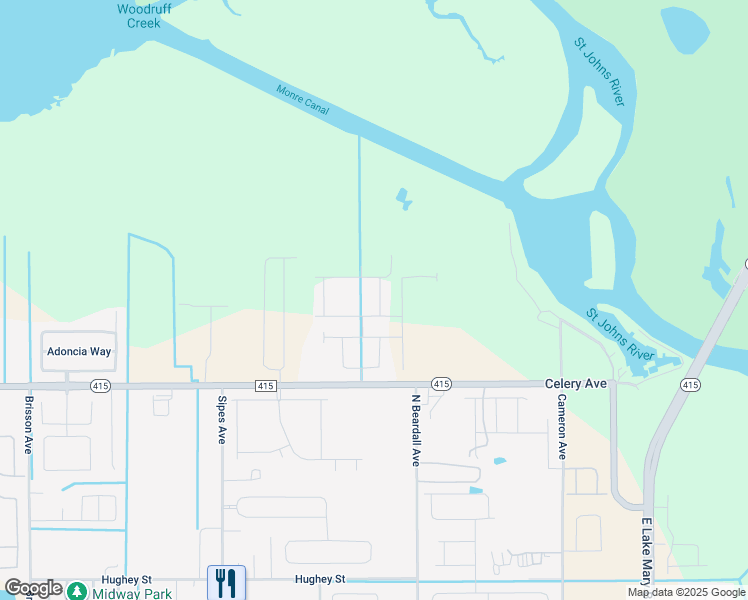 map of restaurants, bars, coffee shops, grocery stores, and more near 984 Fiddle Leaf Way in Sanford