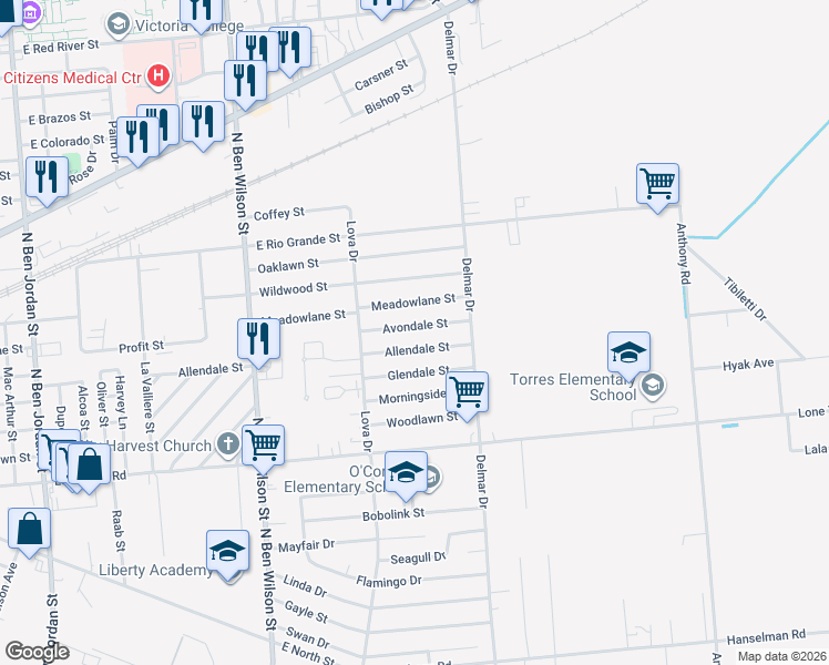 map of restaurants, bars, coffee shops, grocery stores, and more near 3409 Avondale Street in Victoria