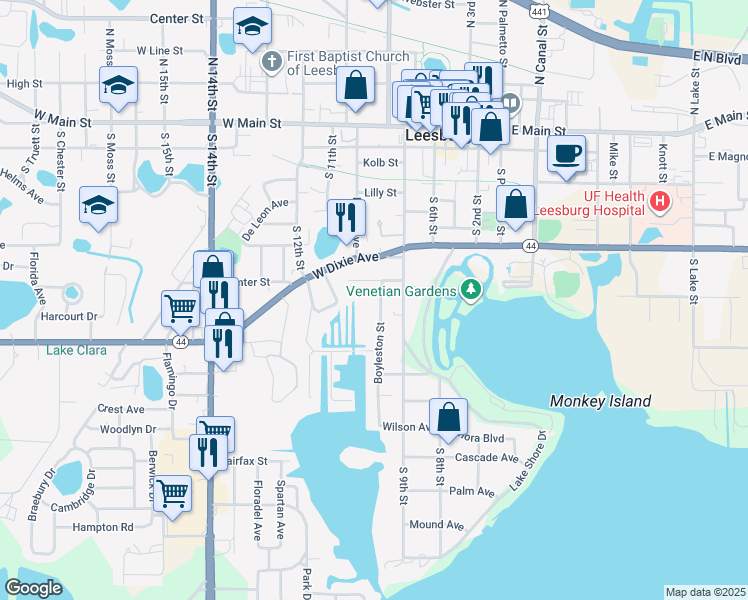 map of restaurants, bars, coffee shops, grocery stores, and more near 709 Boyleston Street in Leesburg