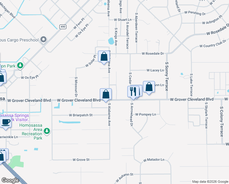 map of restaurants, bars, coffee shops, grocery stores, and more near 3888 South Kings Avenue in Homosassa