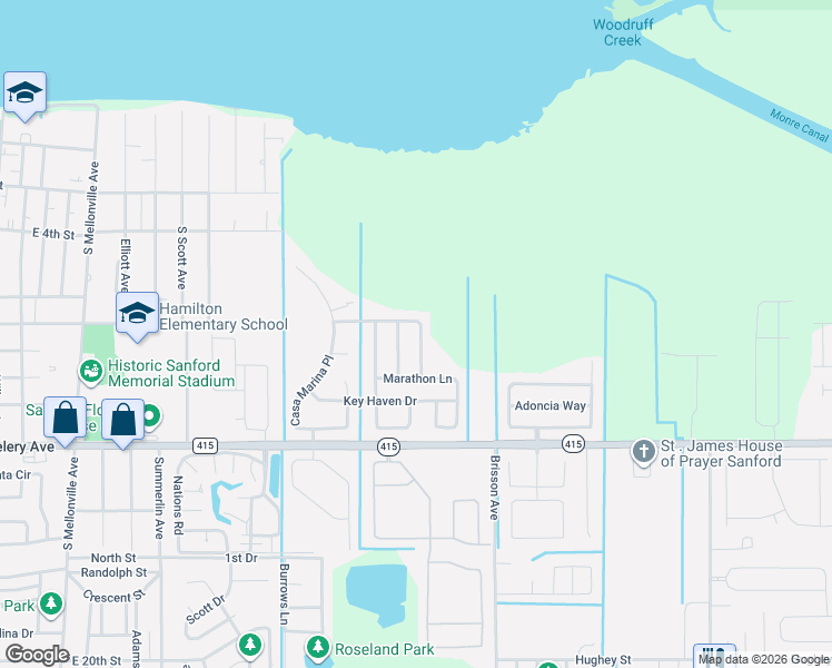 map of restaurants, bars, coffee shops, grocery stores, and more near 121 Islamorada Way in Sanford