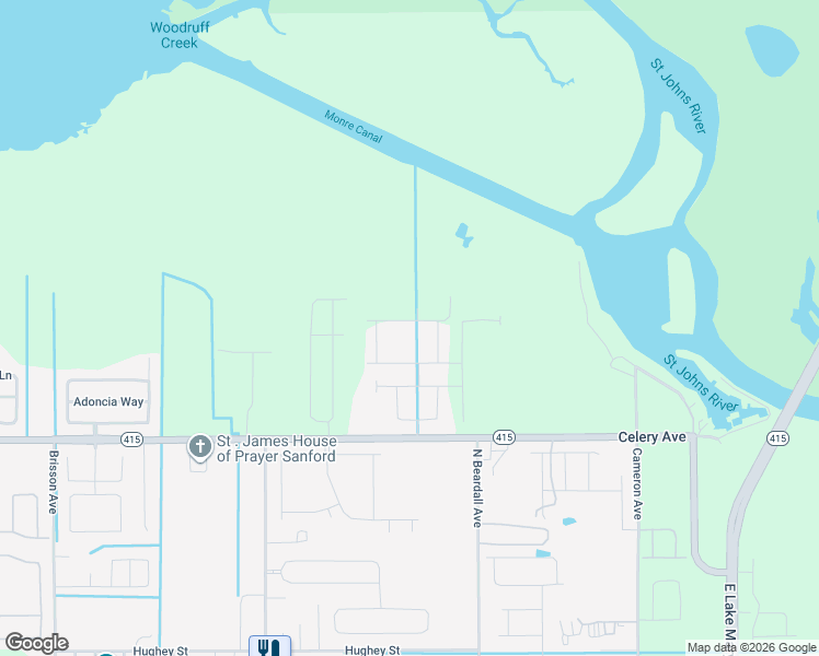 map of restaurants, bars, coffee shops, grocery stores, and more near 984 Fiddle Leaf Way in Sanford
