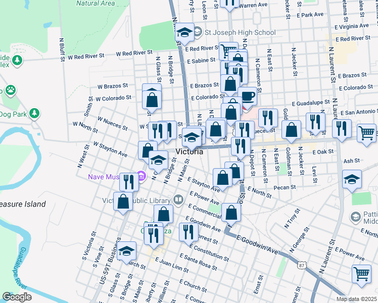 map of restaurants, bars, coffee shops, grocery stores, and more near in Victoria