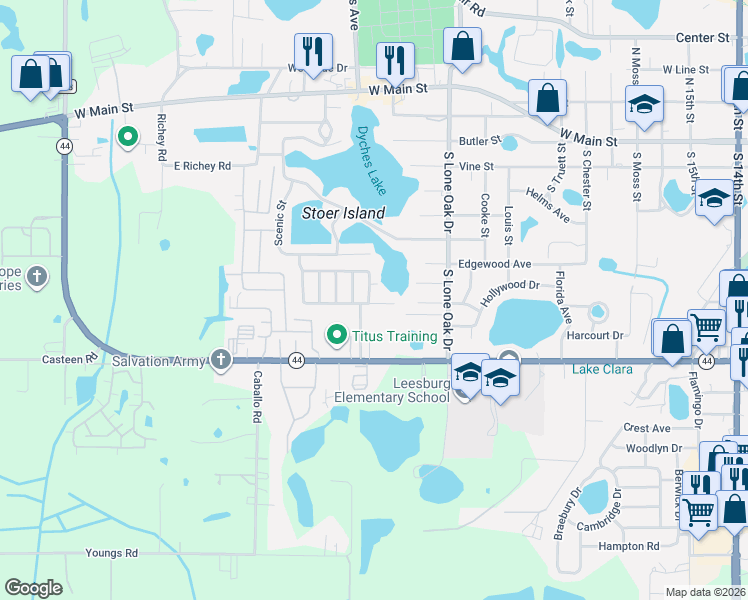 map of restaurants, bars, coffee shops, grocery stores, and more near 2338 Conestoga Drive in Leesburg
