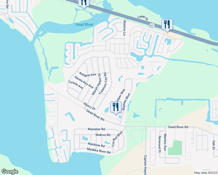 map of restaurants, bars, coffee shops, grocery stores, and more near 4730 Abaco Drive in Tavares