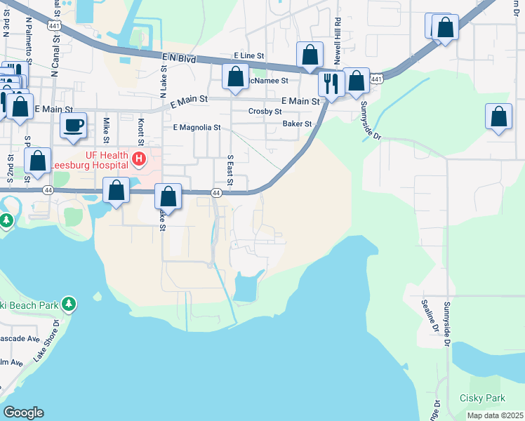 map of restaurants, bars, coffee shops, grocery stores, and more near 833 Lake Port Boulevard in Leesburg