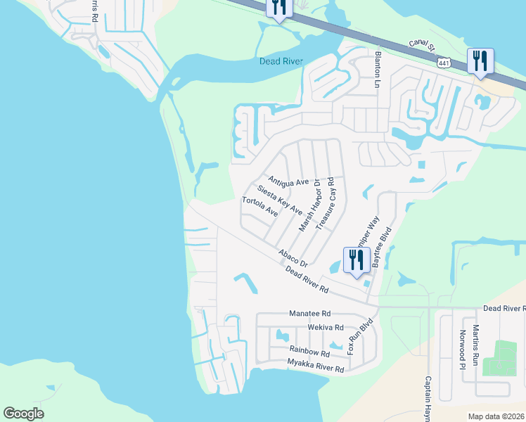 map of restaurants, bars, coffee shops, grocery stores, and more near 521 Tortola Avenue in Tavares