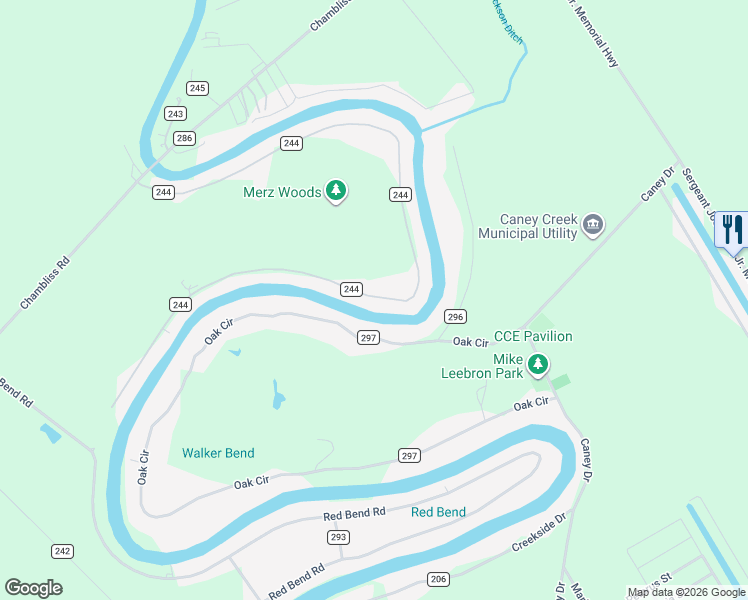 map of restaurants, bars, coffee shops, grocery stores, and more near 129 Pr 652 Live Oak Bend Road in Bay City