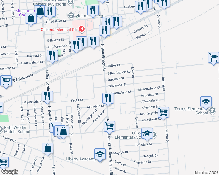 map of restaurants, bars, coffee shops, grocery stores, and more near 2904 Wildwood Street in Victoria