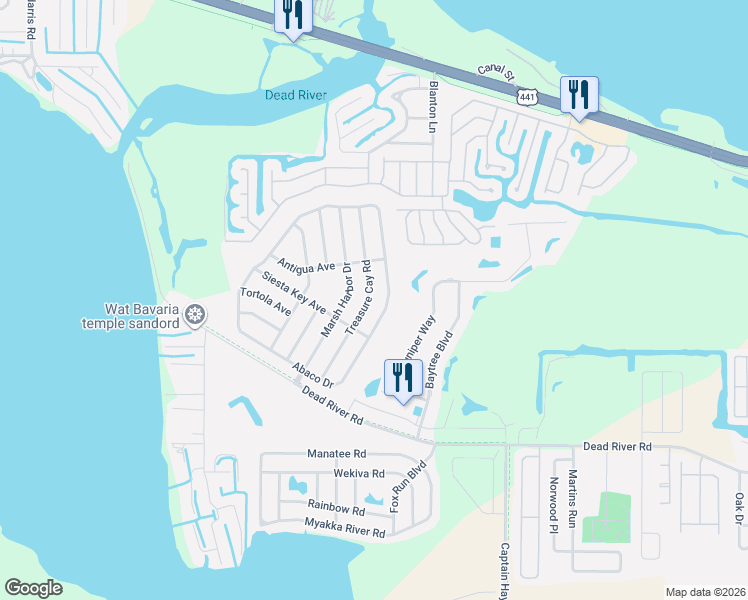 map of restaurants, bars, coffee shops, grocery stores, and more near 4680 Treasure Cay Road in Tavares