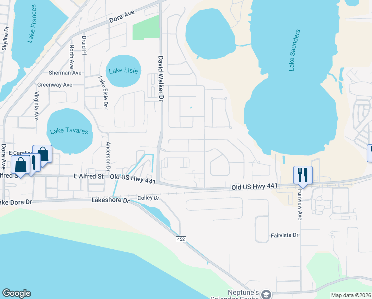 map of restaurants, bars, coffee shops, grocery stores, and more near 4229 Barnsley Lane in Tavares