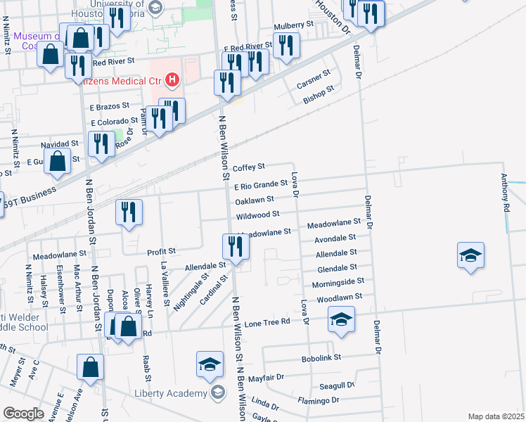 map of restaurants, bars, coffee shops, grocery stores, and more near 3008 Wildwood Street in Victoria