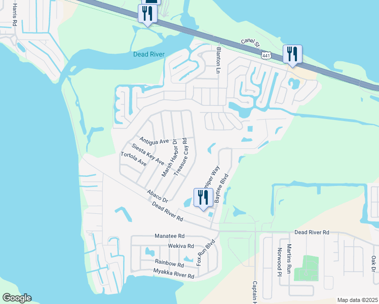 map of restaurants, bars, coffee shops, grocery stores, and more near 4659 Treasure Cay Road in Tavares
