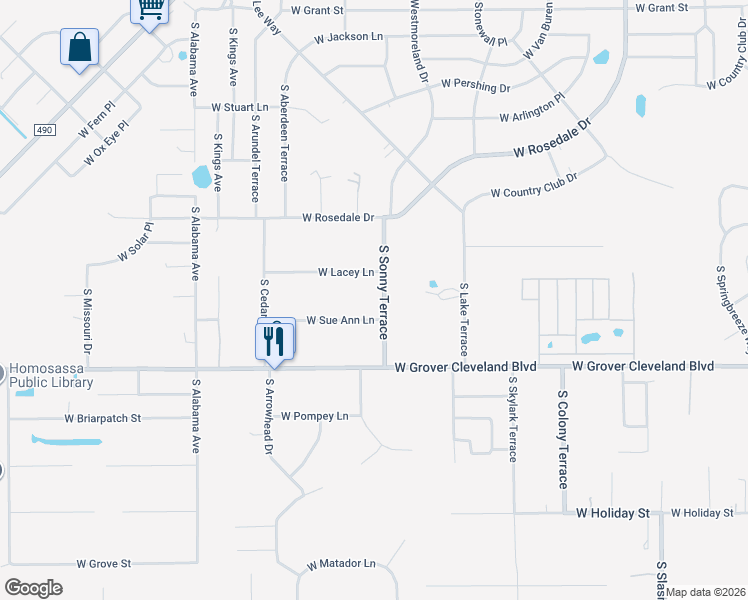 map of restaurants, bars, coffee shops, grocery stores, and more near 3822 South Sonny Terrace in Homosassa