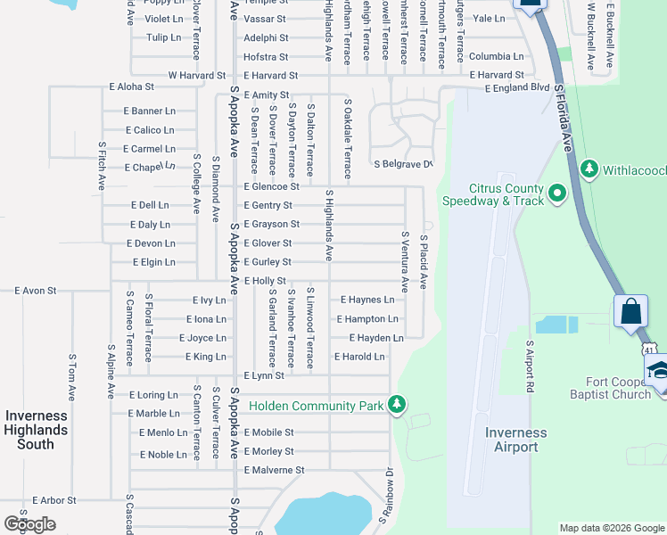map of restaurants, bars, coffee shops, grocery stores, and more near 6576 East Gurley Street in Inverness