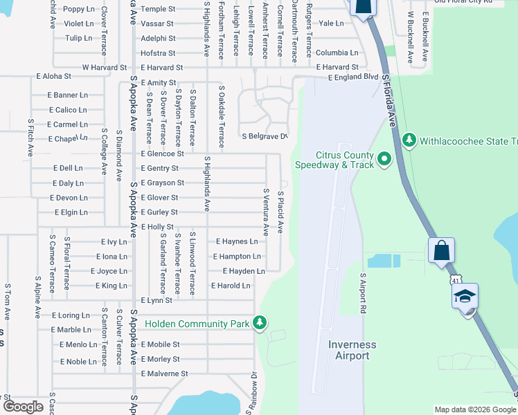 map of restaurants, bars, coffee shops, grocery stores, and more near 6751 East Gurley Street in Inverness