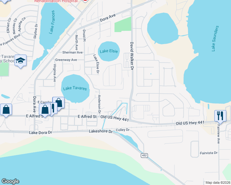 map of restaurants, bars, coffee shops, grocery stores, and more near 15010 Trail Drive in Tavares