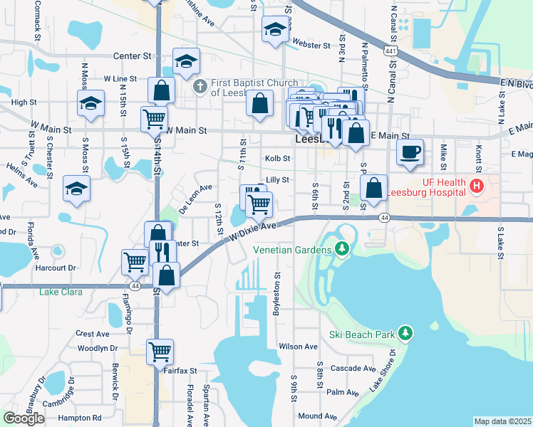 map of restaurants, bars, coffee shops, grocery stores, and more near 909 Lilly Street in Leesburg
