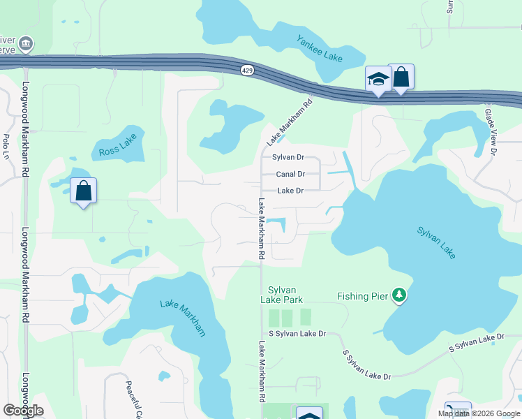map of restaurants, bars, coffee shops, grocery stores, and more near 7400 Colonial Court in Sanford