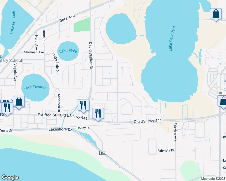 map of restaurants, bars, coffee shops, grocery stores, and more near 2332 Bracknell Forest Trail in Tavares