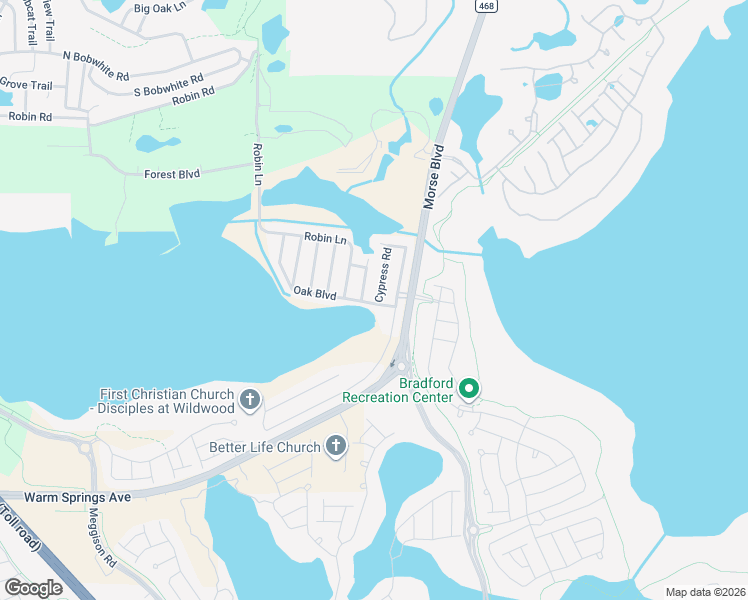 map of restaurants, bars, coffee shops, grocery stores, and more near 107 Cypress Road in Wildwood