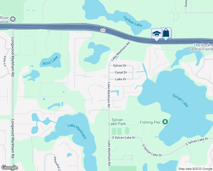 map of restaurants, bars, coffee shops, grocery stores, and more near 7400 Colonial Court in Sanford