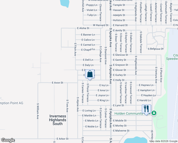 map of restaurants, bars, coffee shops, grocery stores, and more near 6093 East Devon Lane in Inverness