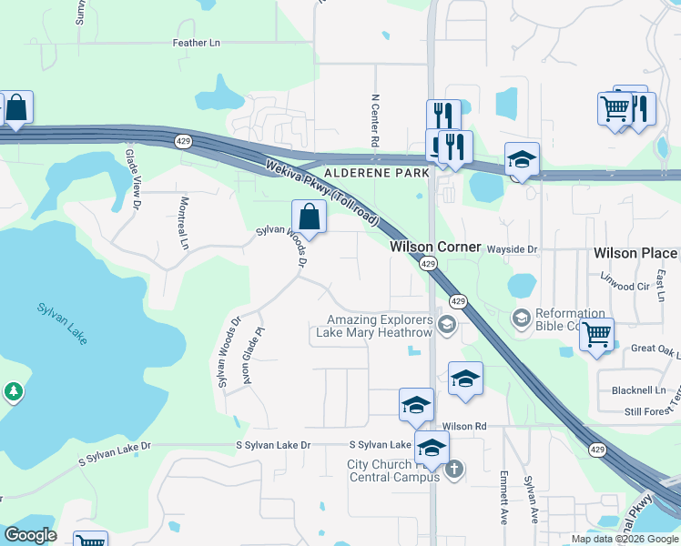 map of restaurants, bars, coffee shops, grocery stores, and more near 595 Milano Court in Sanford